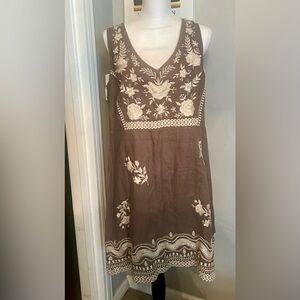 Johnny Was Embroidered Gray /White Dress L